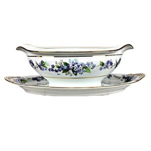 Noritake Gravy Boat China  Attached Plate Vintage Pattern Ramona Purple Flower